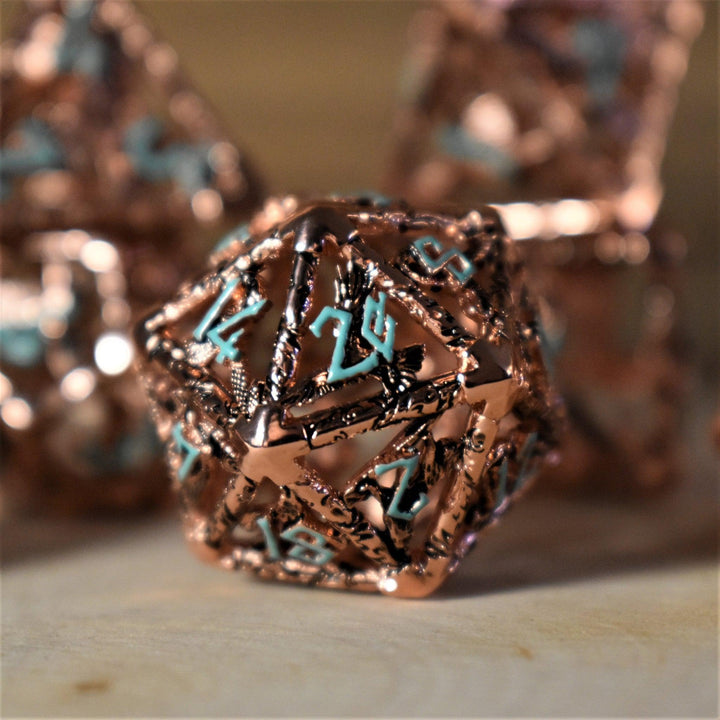 Legends of Valhalla - Copper and Blue Hollow Metal Dice Set by Misty Mountain Gaming