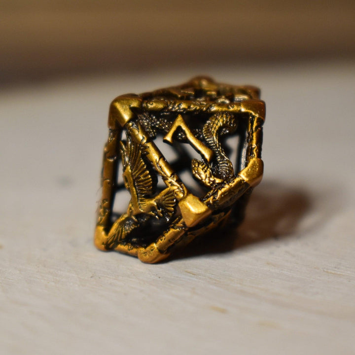 Legends of Valhalla - Golden Brass Hollow Metal Dice Set by Misty Mountain Gaming