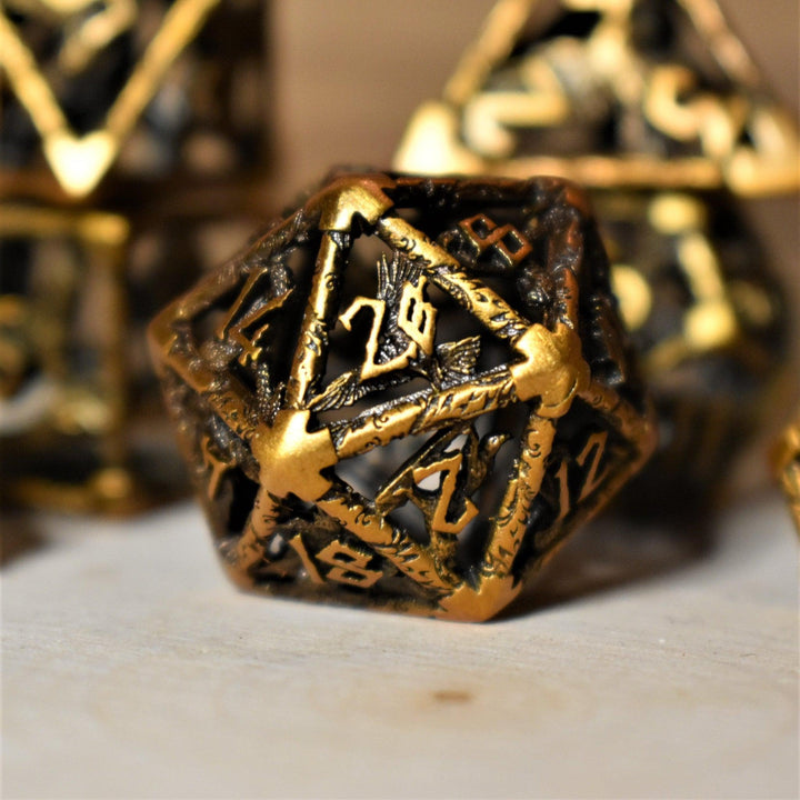 Legends of Valhalla - Golden Brass Hollow Metal Dice Set by Misty Mountain Gaming