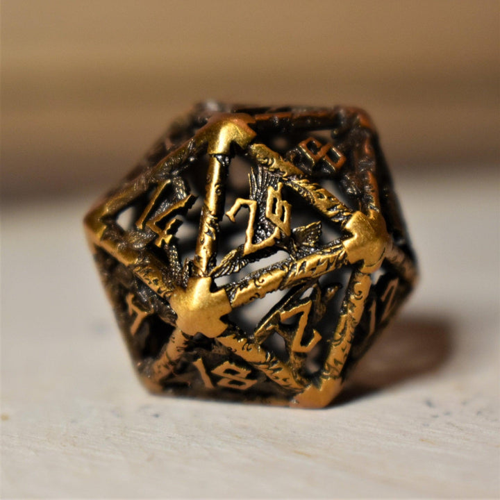 Legends of Valhalla - Golden Brass Hollow Metal Dice Set by Misty Mountain Gaming