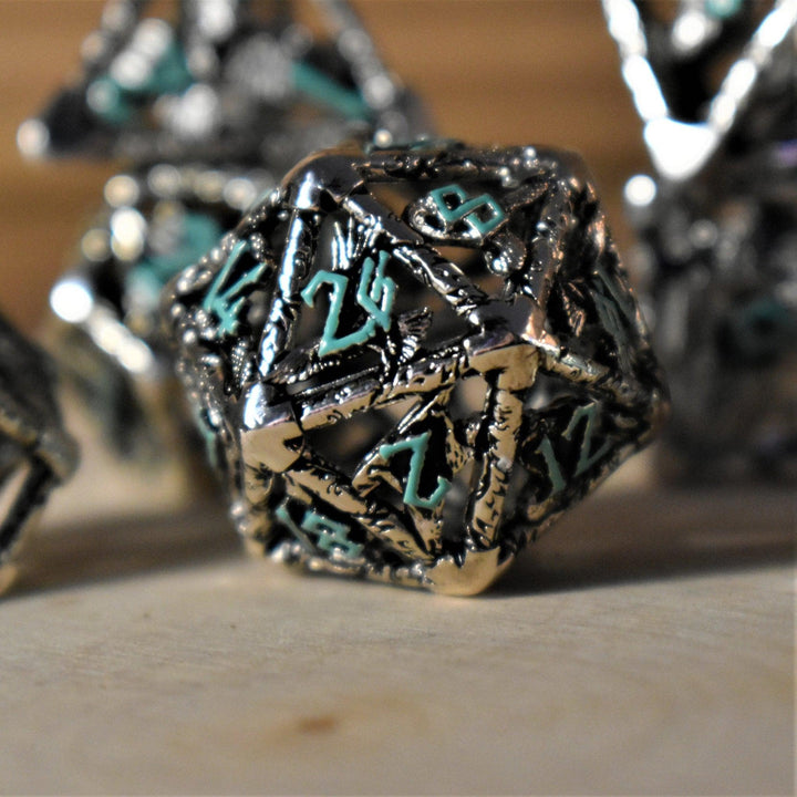 Legends of Valhalla - Silver and Blue Hollow Metal Dice Set by Misty Mountain Gaming