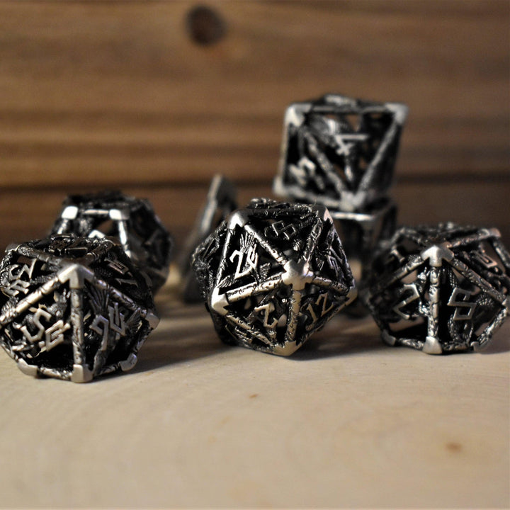 Legends of Valhalla - Silver Hollow Metal Dice Set by Misty Mountain Gaming