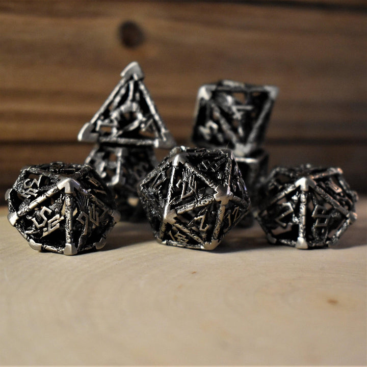 Legends of Valhalla - Silver Hollow Metal Dice Set by Misty Mountain Gaming