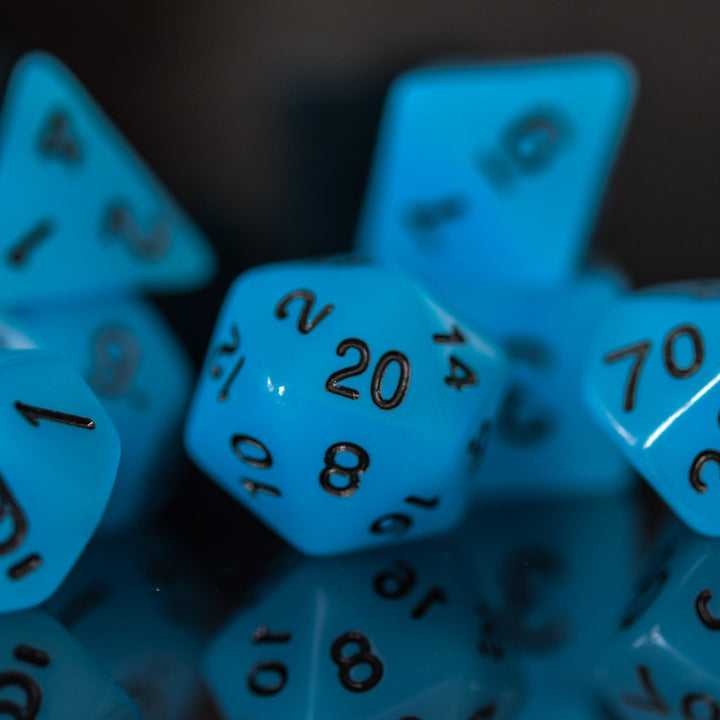 Neon Blue Acrylic Dice Set by Misty Mountain Gaming