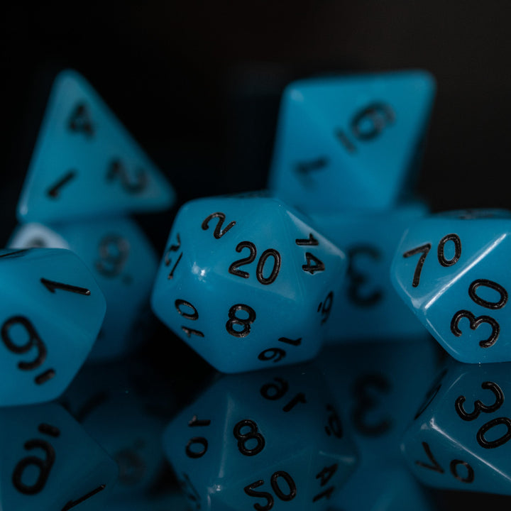 Neon Blue Acrylic Dice Set by Misty Mountain Gaming