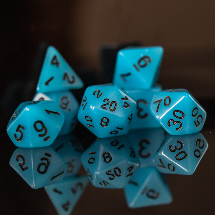 Neon Blue Acrylic Dice Set by Misty Mountain Gaming