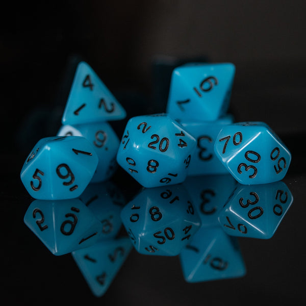 Neon Blue Acrylic Dice Set by Misty Mountain Gaming