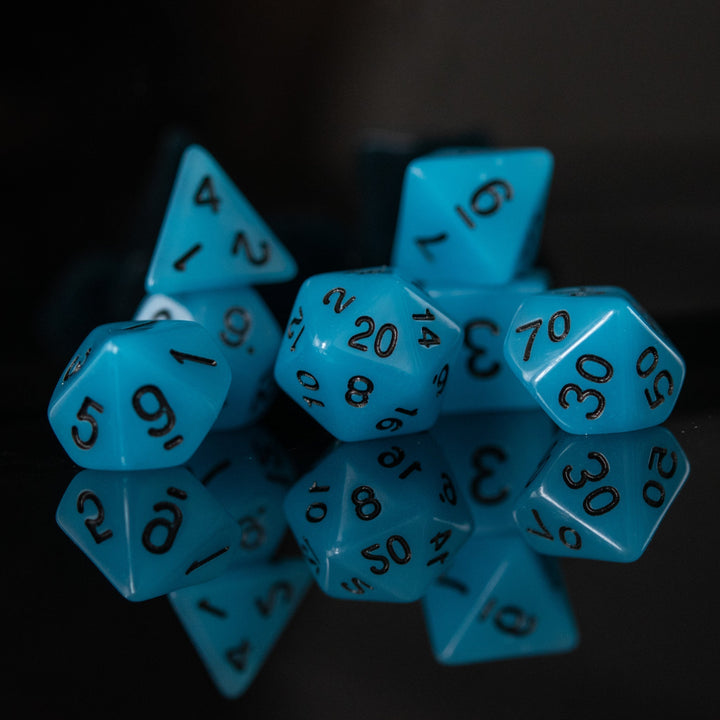 Neon Blue Acrylic Dice Set by Misty Mountain Gaming