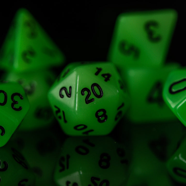 Neon Green Acrylic Dice Set by Misty Mountain Gaming