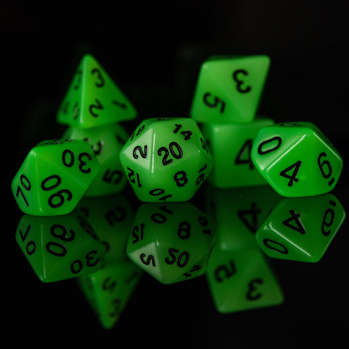 Neon Green Acrylic Dice Set by Misty Mountain Gaming