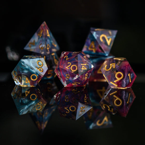 Plasma Gold Sharp-Edged Resin Dice Set by Misty Mountain Gaming