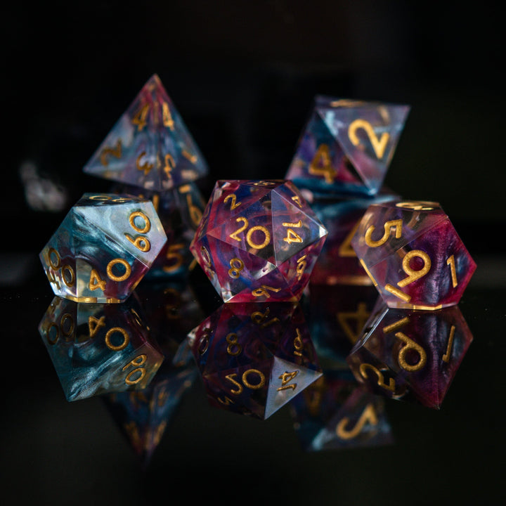 Plasma Gold Sharp-Edged Resin Dice Set by Misty Mountain Gaming