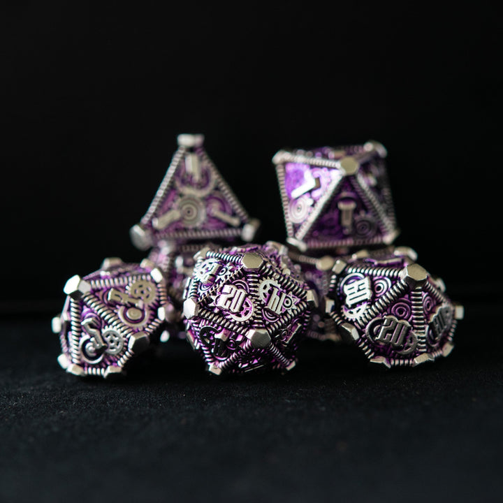 Purple and Silver - Weird West Wasteland Metal Dice Set by Misty Mountain Gaming