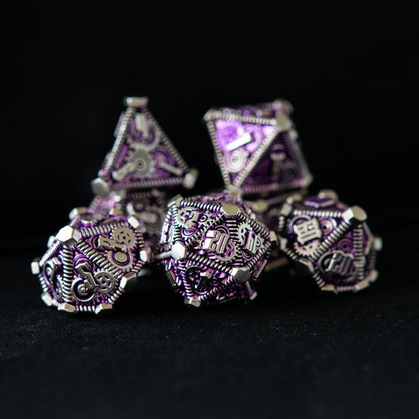 Purple and Silver - Weird West Wasteland Metal Dice Set by Misty Mountain Gaming