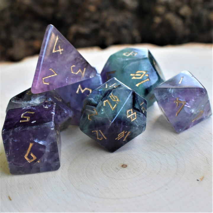 Purple Fluorite Stone Dice Set by Misty Mountain Gaming