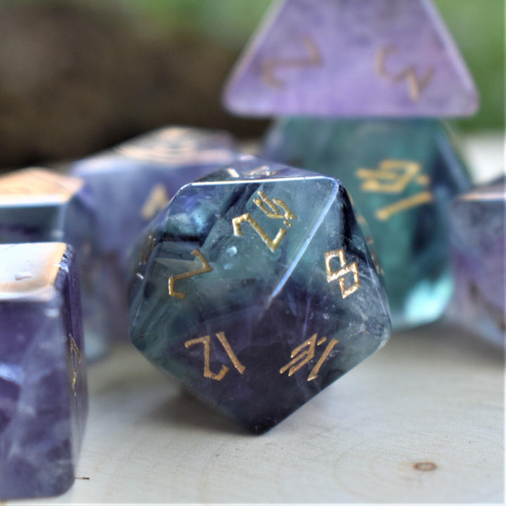 Purple Fluorite Stone Dice Set by Misty Mountain Gaming