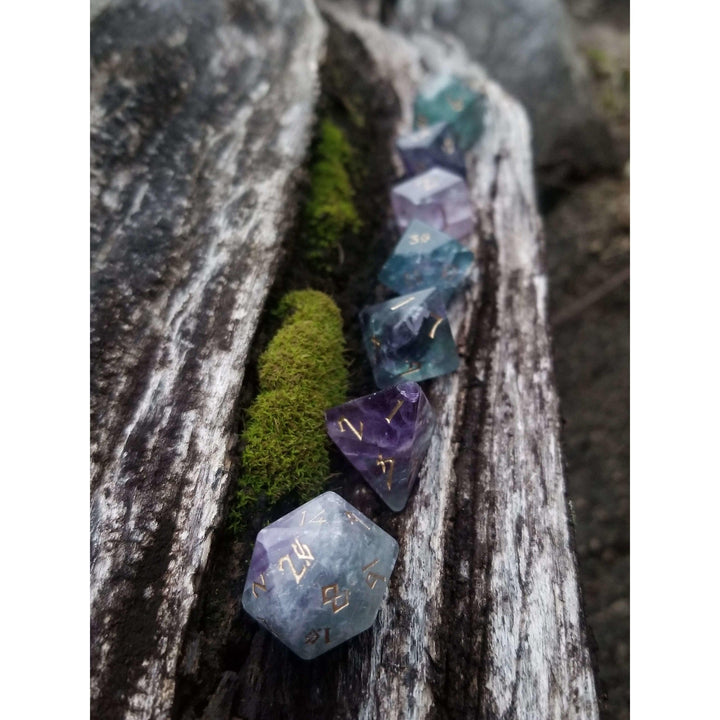 Purple Fluorite Stone Dice Set by Misty Mountain Gaming