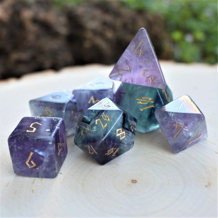 Purple Fluorite Stone Dice Set by Misty Mountain Gaming