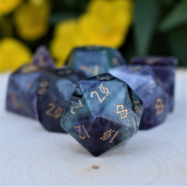 Purple Fluorite Stone Dice Set by Misty Mountain Gaming