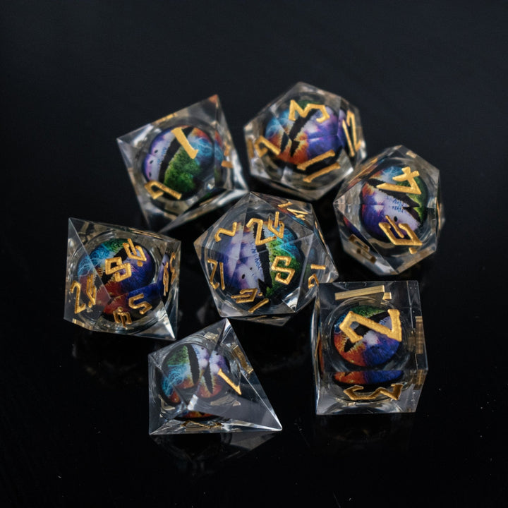 Rainbow Dragon Liquid Core Dice Set by Misty Mountain Gaming