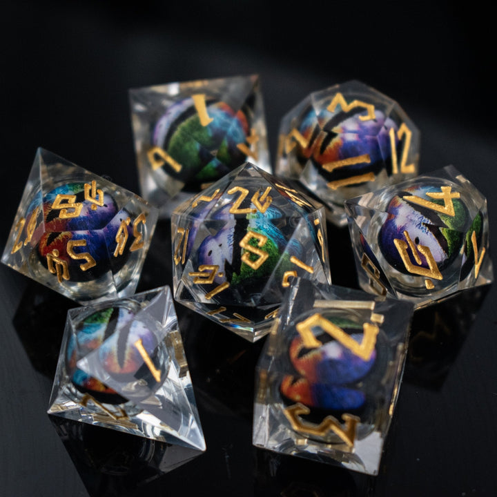 Rainbow Dragon Liquid Core Dice Set by Misty Mountain Gaming