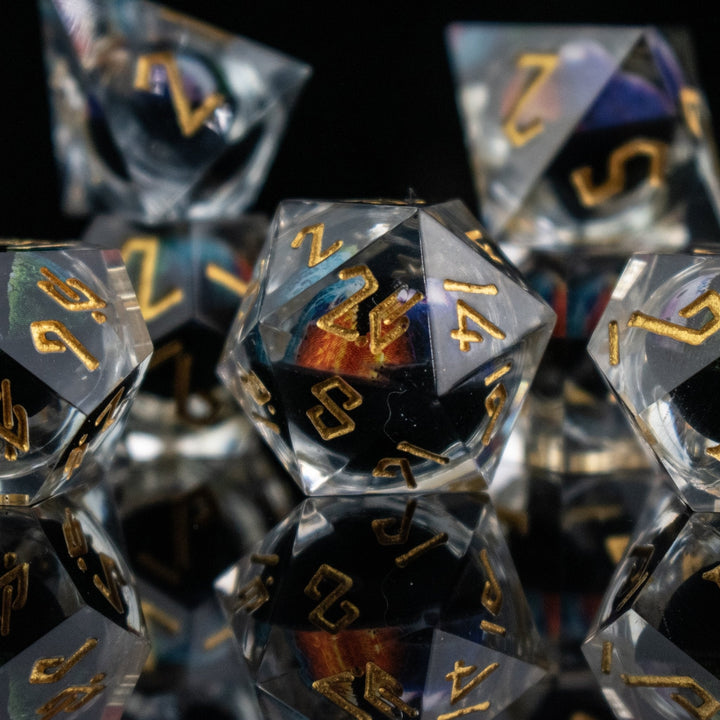 Rainbow Dragon Liquid Core Dice Set by Misty Mountain Gaming