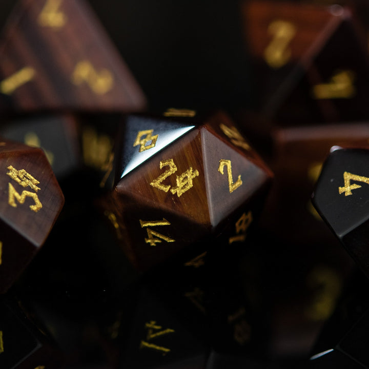 Red Tiger's Eye Stone Dice Set by Misty Mountain Gaming