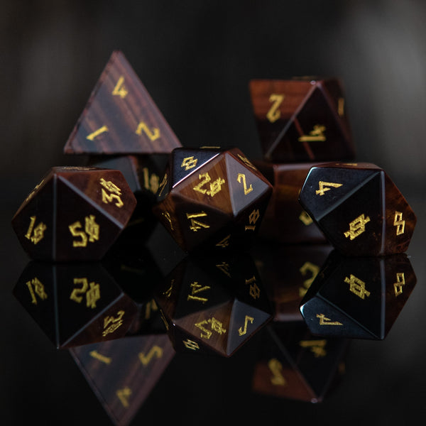 Red Tiger's Eye Stone Dice Set by Misty Mountain Gaming