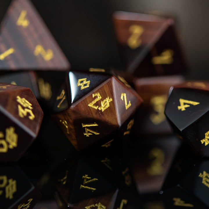 Red Tiger's Eye Stone Dice Set by Misty Mountain Gaming