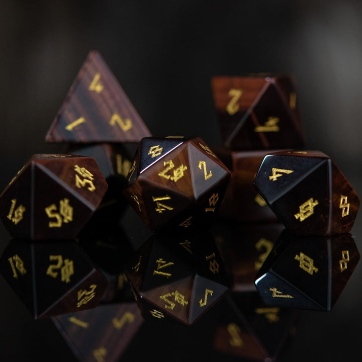 Red Tiger's Eye Stone Dice Set by Misty Mountain Gaming