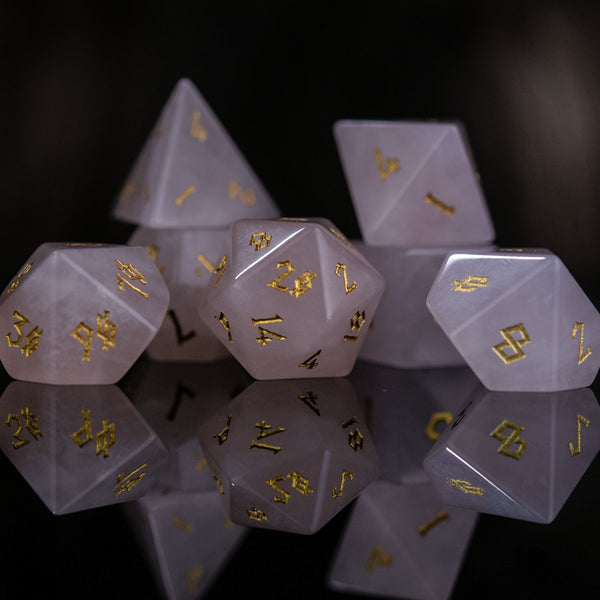 Rose Quartz Stone Dice Set by Misty Mountain Gaming