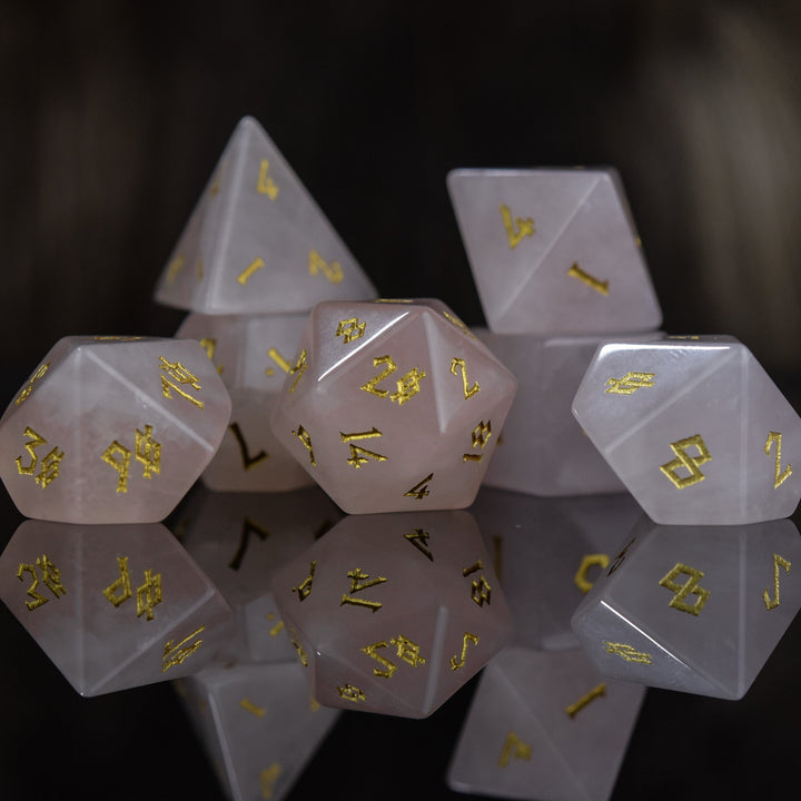 Rose Quartz Stone Dice Set by Misty Mountain Gaming