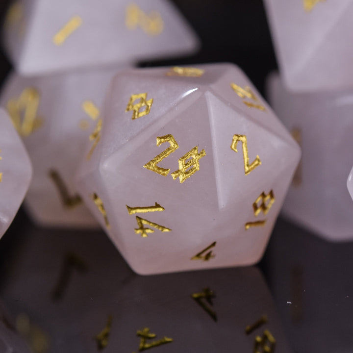 Rose Quartz Stone Dice Set by Misty Mountain Gaming