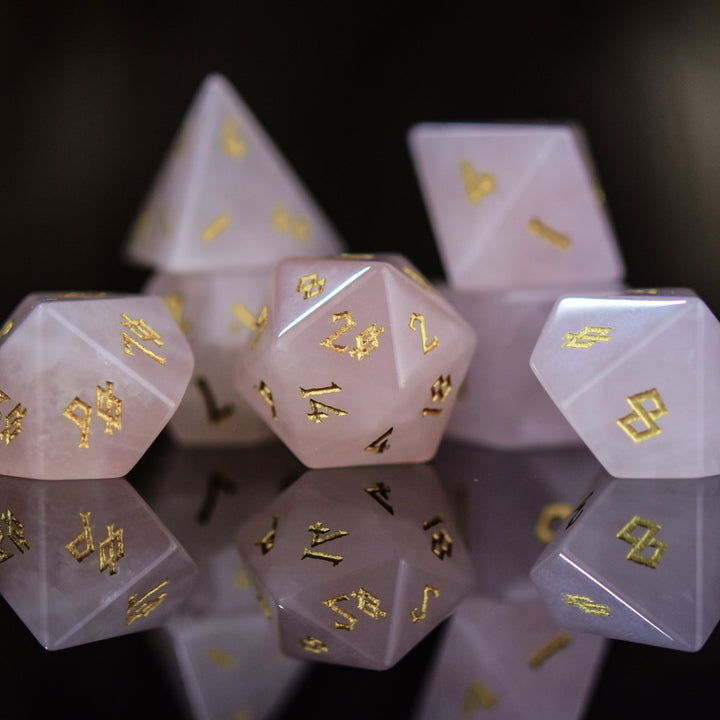 Rose Quartz Stone Dice Set by Misty Mountain Gaming