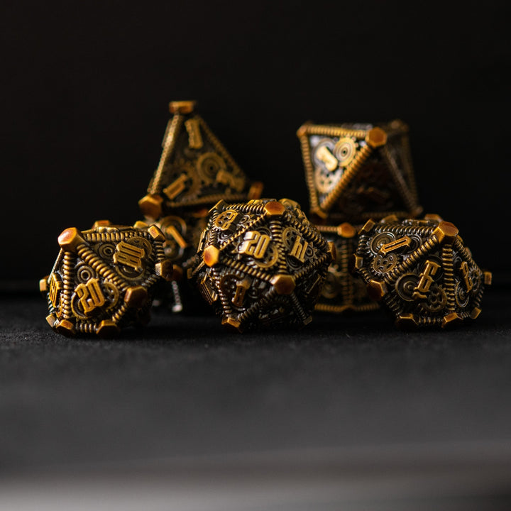 Rustic Brass - Weird West Wasteland Metal Dice Set by Misty Mountain Gaming