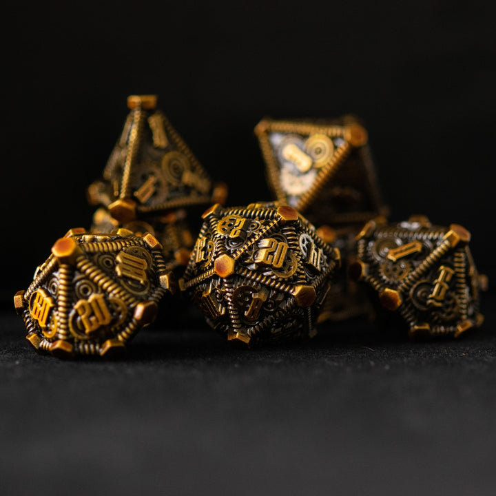 Rustic Brass - Weird West Wasteland Metal Dice Set by Misty Mountain Gaming