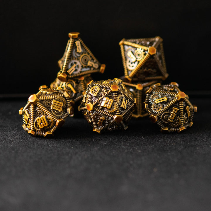 Rustic Brass - Weird West Wasteland Metal Dice Set by Misty Mountain Gaming