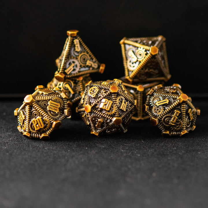 Rustic Brass - Weird West Wasteland Metal Dice Set by Misty Mountain Gaming