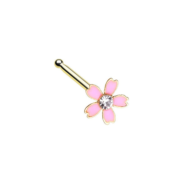 Sakura Golden Flower Nose Stud Ring (Bone Style Fit) by Halftone