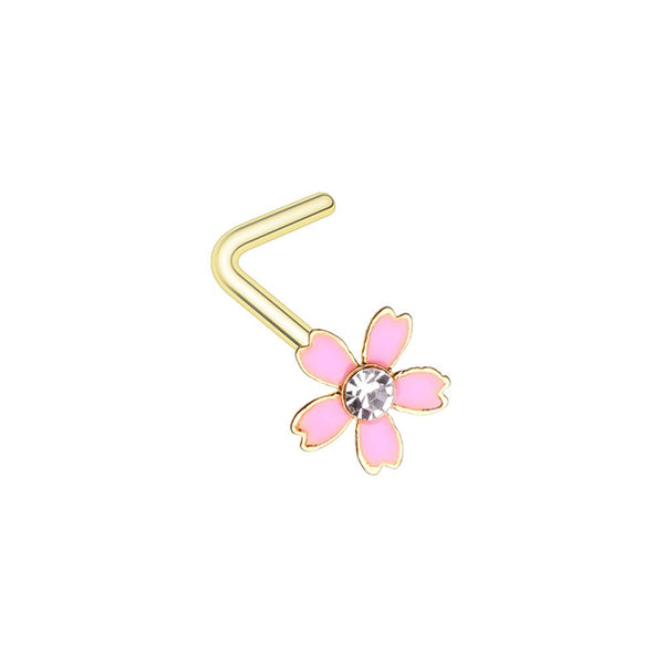 Sakura Golden Flower Nose Stud Ring (L-Bar Fit) by Halftone