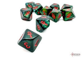 Scarab Jade/Red Ankh D10 (10 Dice Set) by Chessex