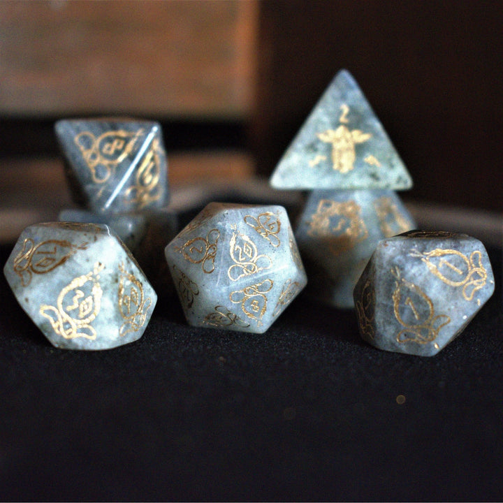 Serpent of Midgard Labradorite "Moonstone" Dice Set by Misty Mountain Gaming