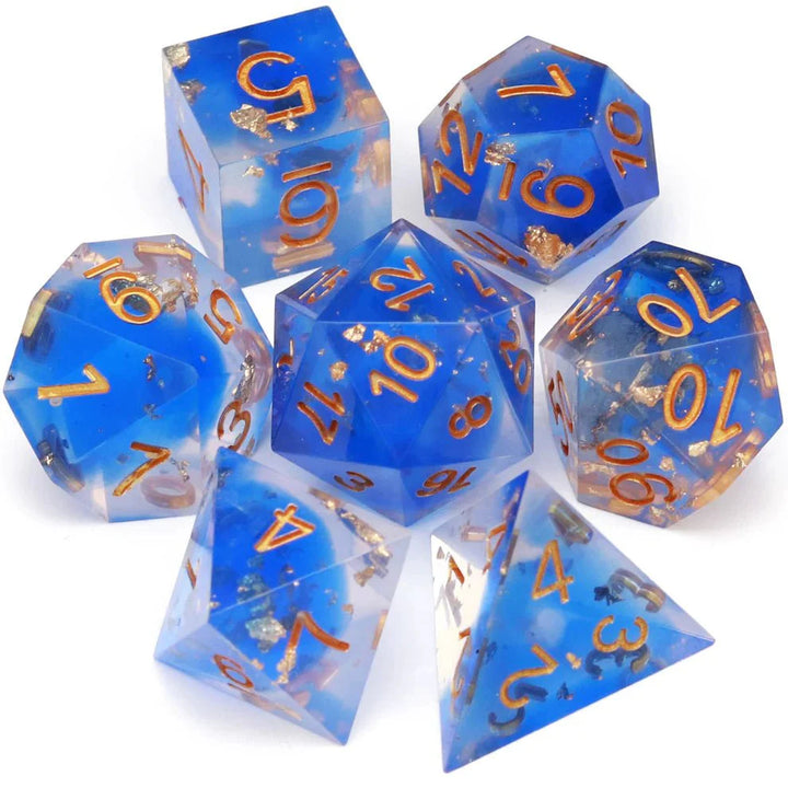 Sharp Edge: Blue Clear Gold Foil Dice Set by Haxtec