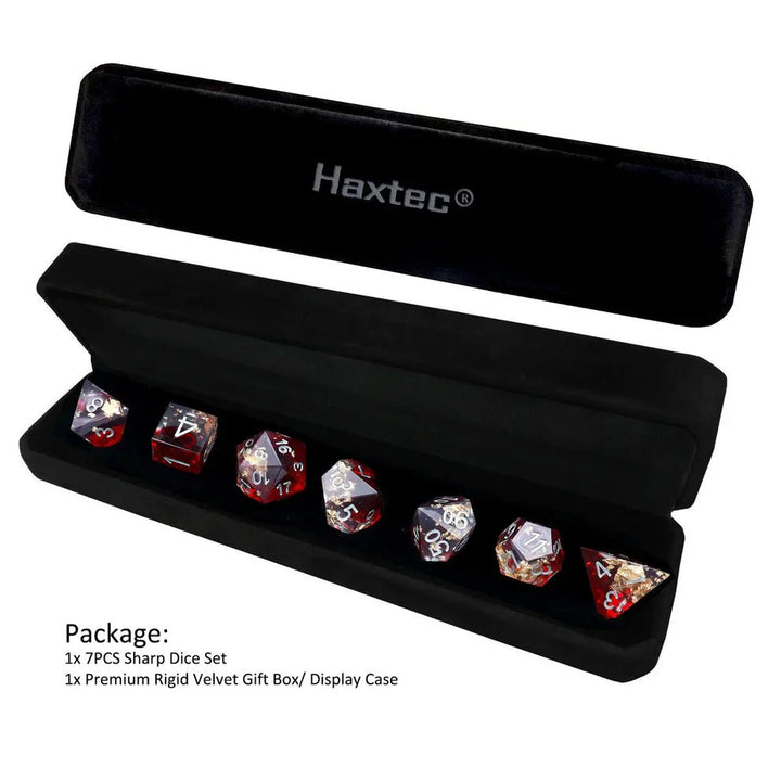 Sharp Edge: Red Clear Gold Foil Dice Set by Haxtec