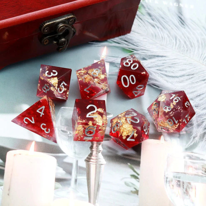 Sharp Edge: Red Clear Gold Foil Dice Set by Haxtec