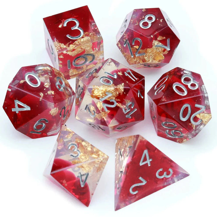 Sharp Edge: Red Clear Gold Foil Dice Set by Haxtec