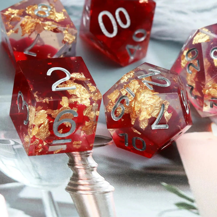 Sharp Edge: Red Clear Gold Foil Dice Set by Haxtec