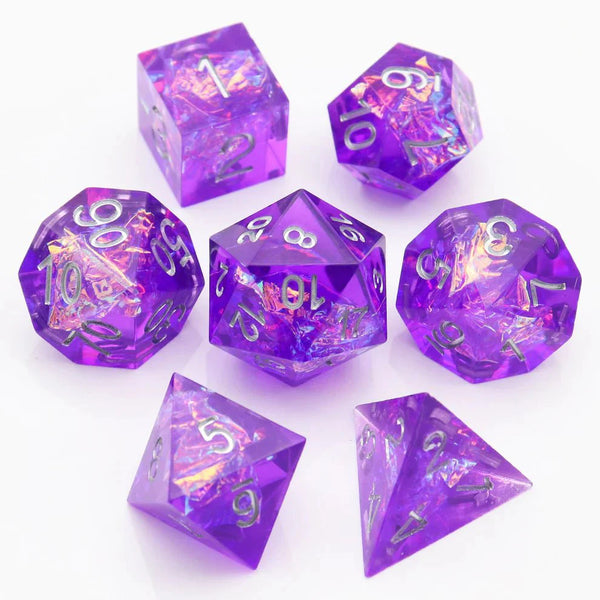 Sharp Edge: Violet Galaxy Dice Set by Haxtec