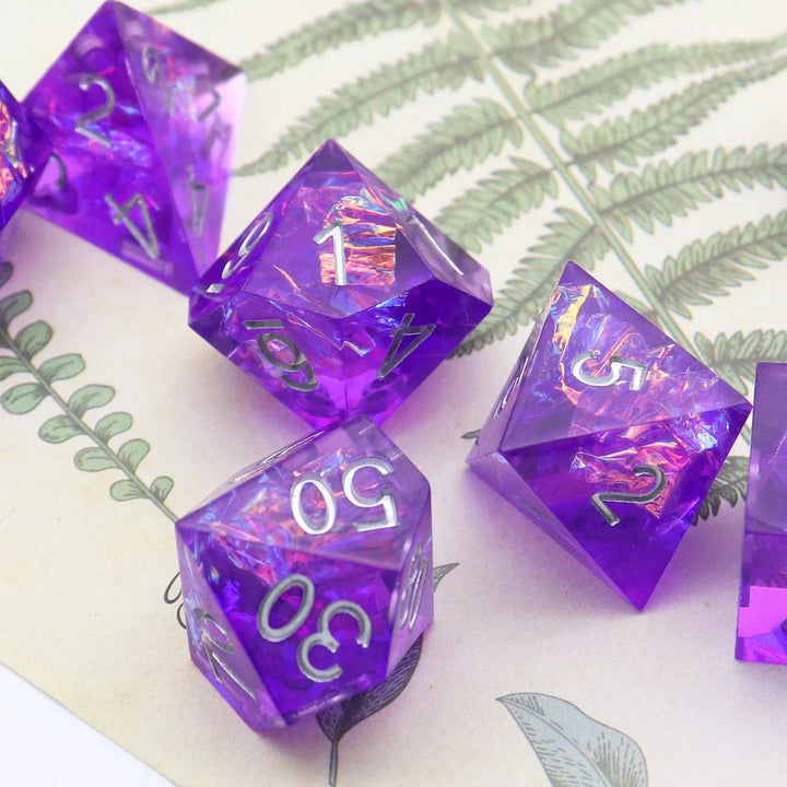 Sharp Edge: Violet Galaxy Dice Set by Haxtec