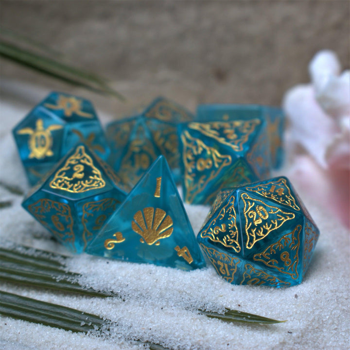 Siren's Song Aqua Blue Glass Dice Set by Misty Mountain Gaming